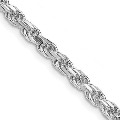 Sterling Silver Rhodium-plated 3.75mm Diamond-cut Rope Chain