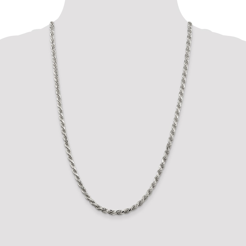 Sterling Silver Rhodium-plated 4.6mm Diamond-cut Rope Chain (QDC100R-26)