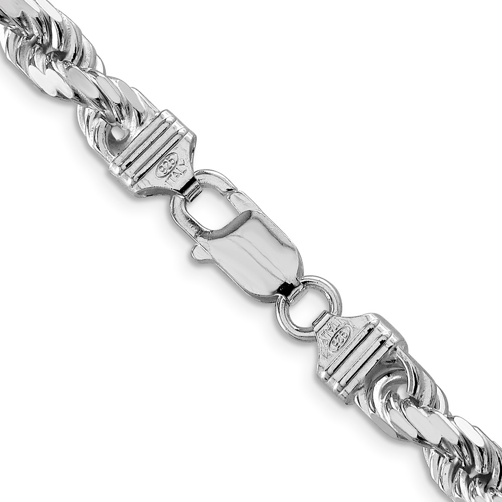 Sterling Silver Rhodium-plated 6.5mm Diamond-cut Rope Chain (QDC140R-22)