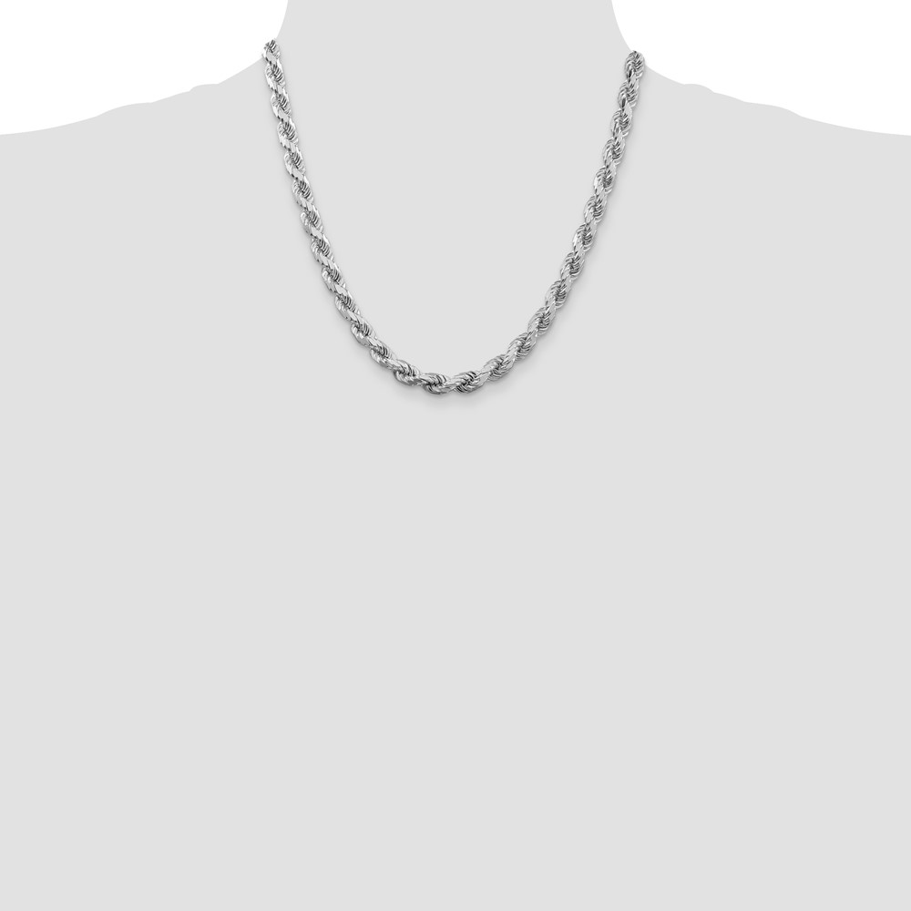 Sterling Silver Rhodium-plated 6.5mm Diamond-cut Rope Chain (QDC140R-20)