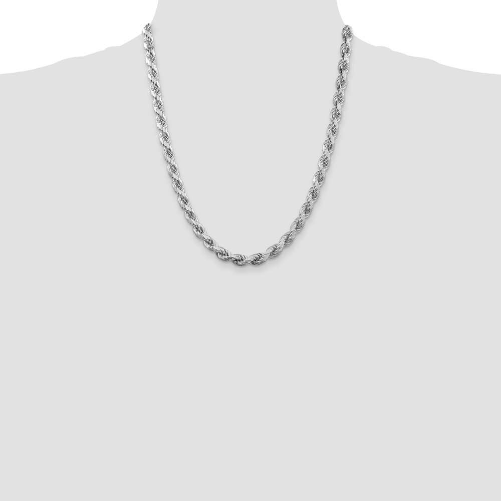 Sterling Silver Rhodium-plated 6.5mm Diamond-cut Rope Chain (QDC140R-22)