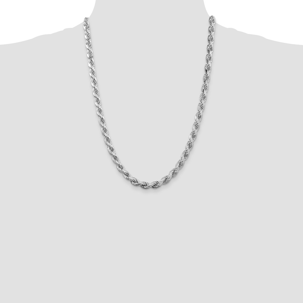 Sterling Silver Rhodium-plated 6.5mm Diamond-cut Rope Chain (QDC140R-24)