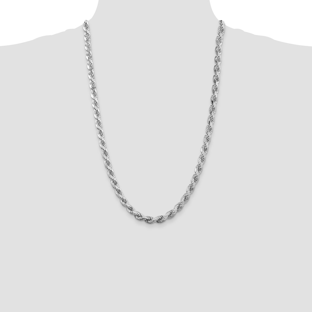 Sterling Silver Rhodium-plated 6.5mm Diamond-cut Rope Chain (QDC140R-26)