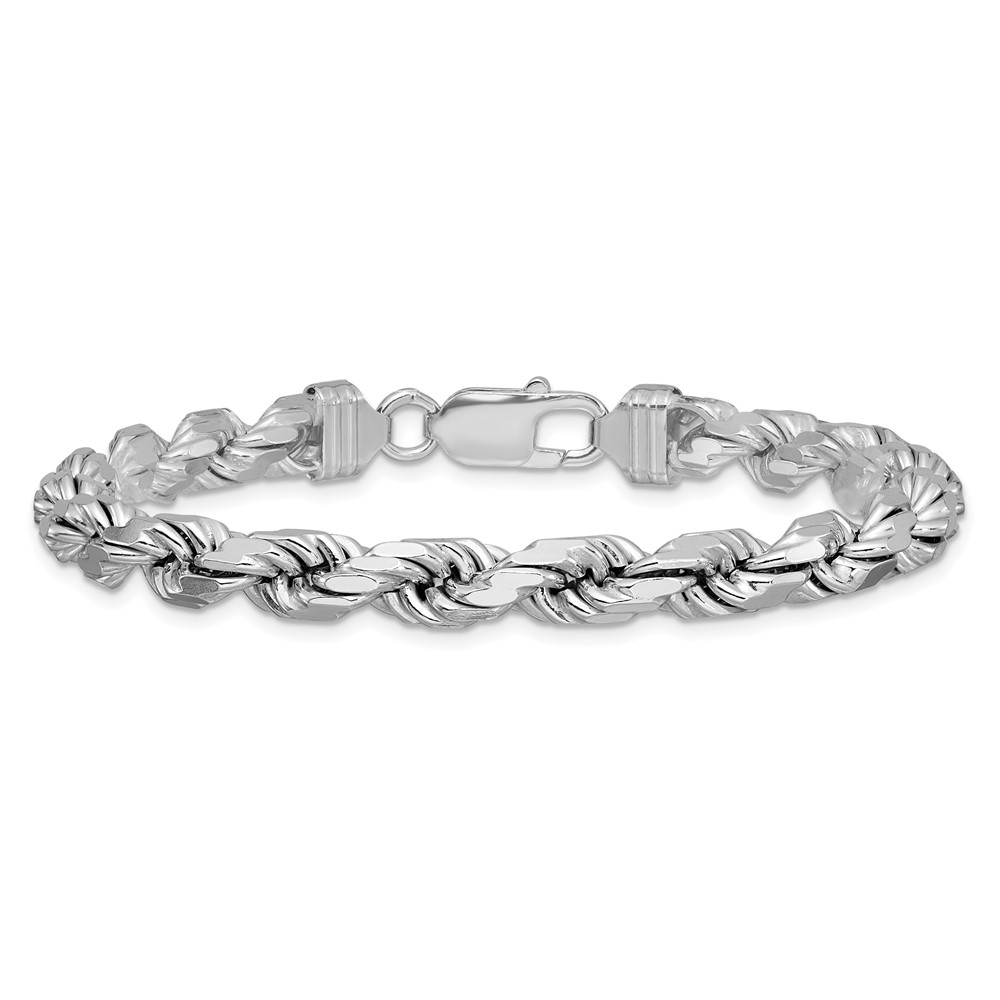 Sterling Silver Rhodium-plated 6.5mm Diamond-cut Rope Chain (QDC140R-10)