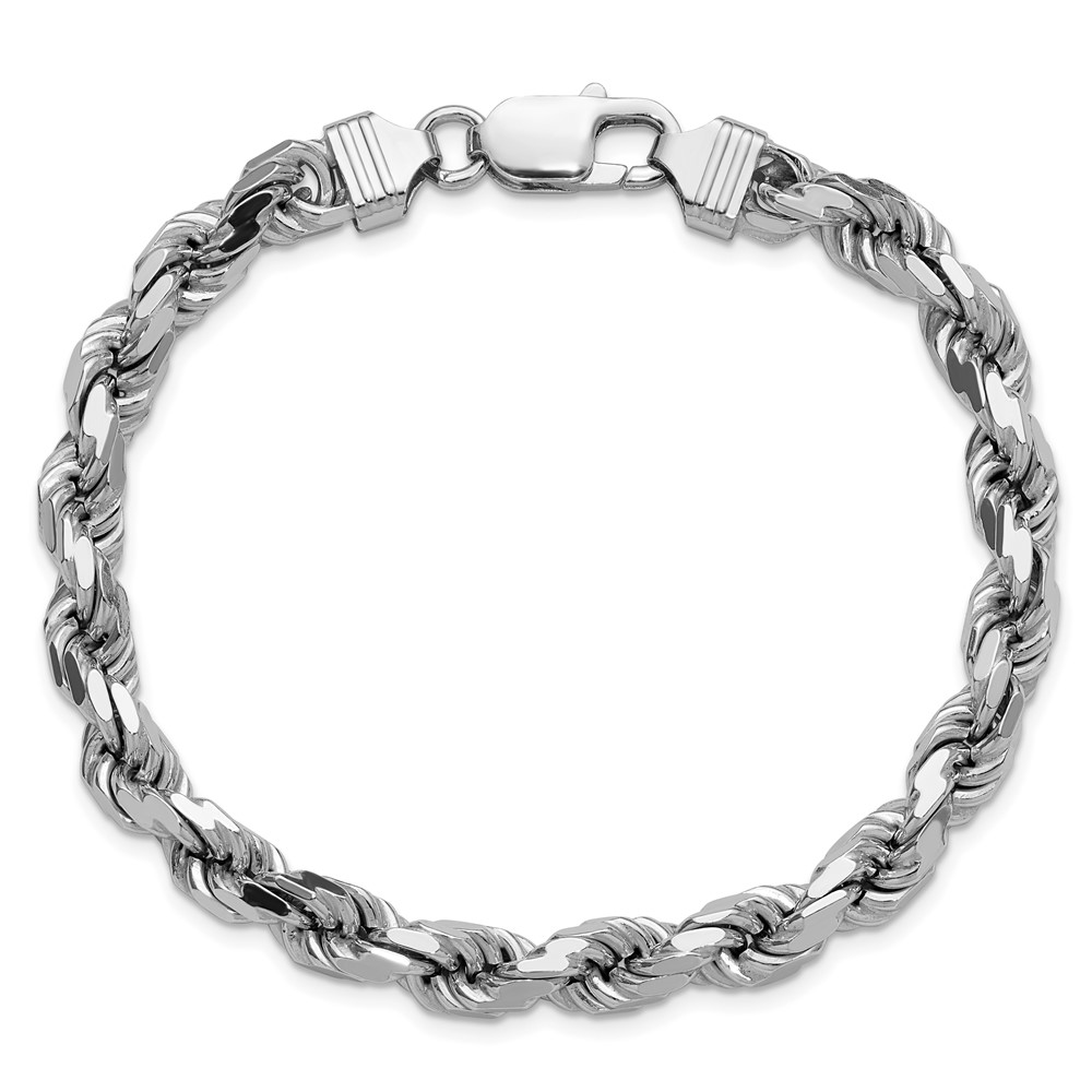 Sterling Silver Rhodium-plated 6.5mm Diamond-cut Rope Chain (QDC140R-10)