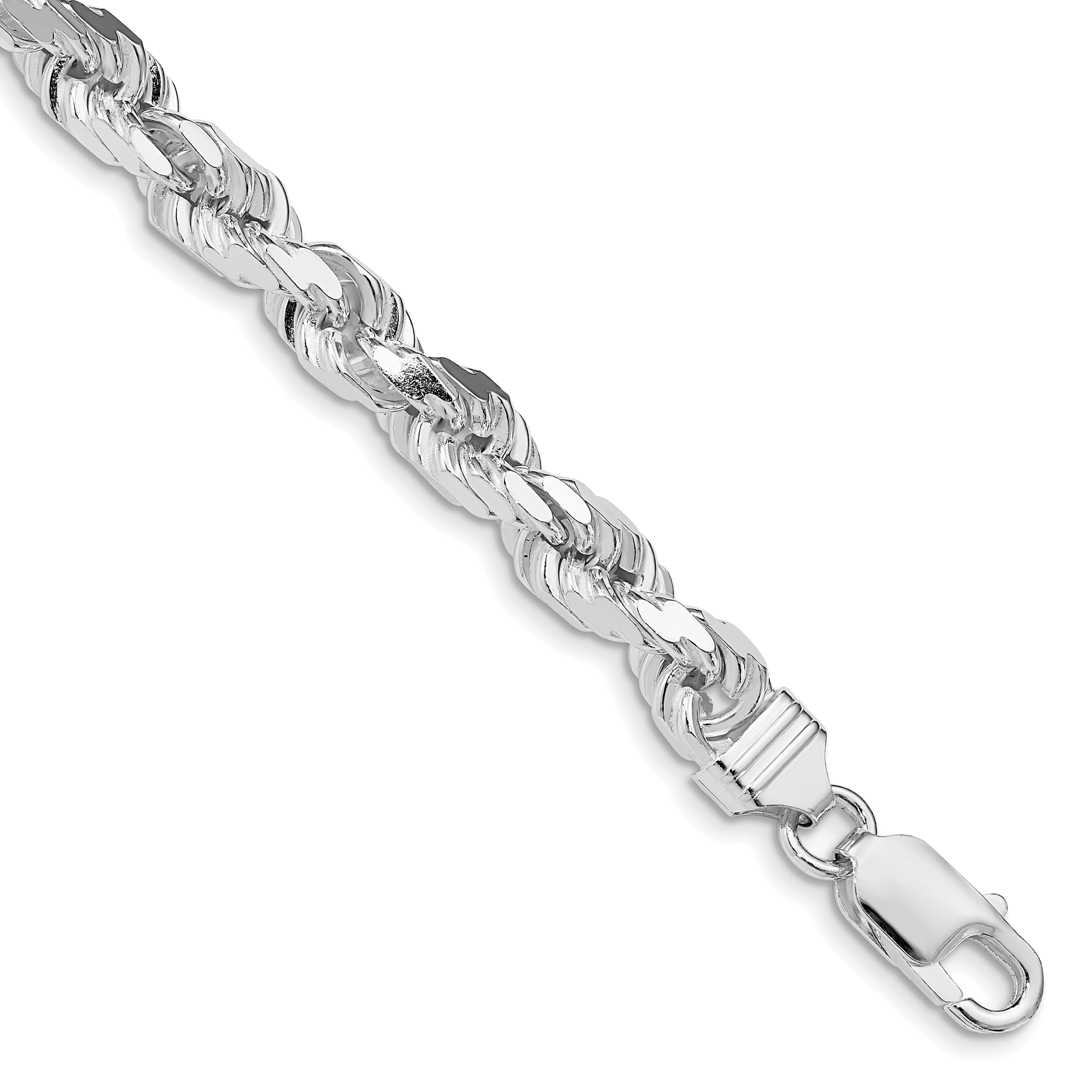 Sterling Silver Rhodium-plated 6.5mm Diamond-cut Rope Chain (QDC140R-10)