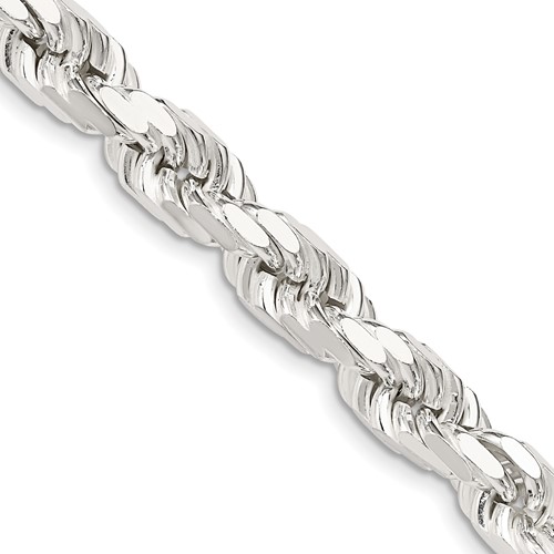 Sterling Silver 7.8mm Diamond-cut Rope Chain