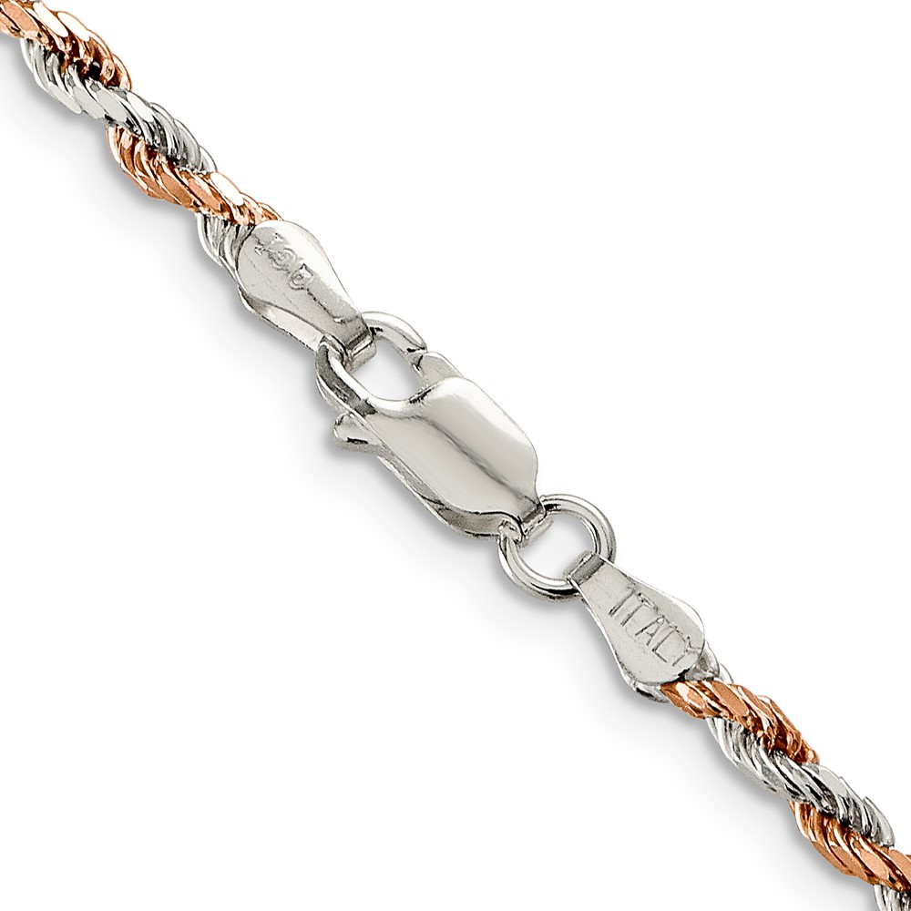 Sterling Silver And Rose Vermeil 2.5mm Diamond-cut Rope Chain (QDCR060-24)