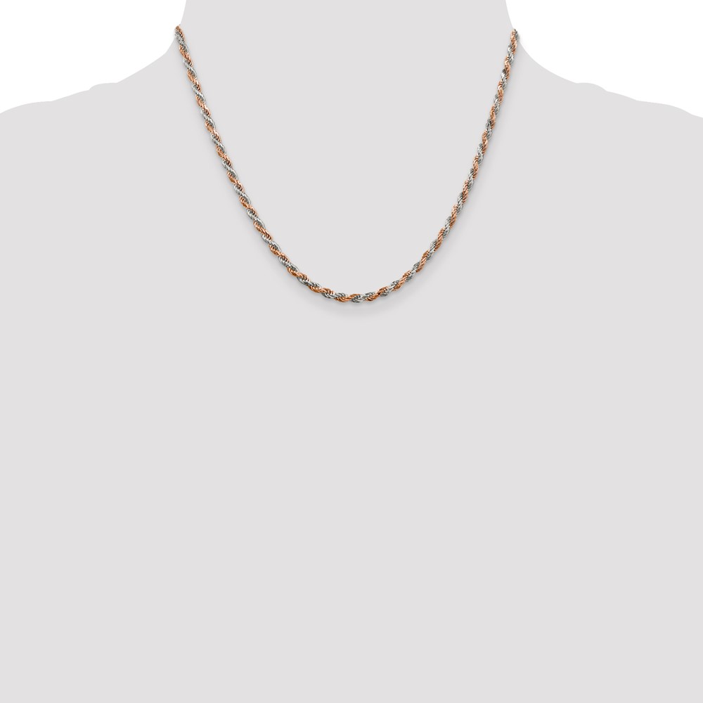 Sterling Silver And Rose Vermeil 2.5mm Diamond-cut Rope Chain (QDCR060-18)