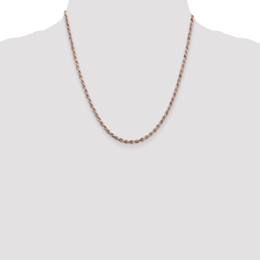 Sterling Silver And Rose Vermeil 2.5mm Diamond-cut Rope Chain (QDCR060-20)