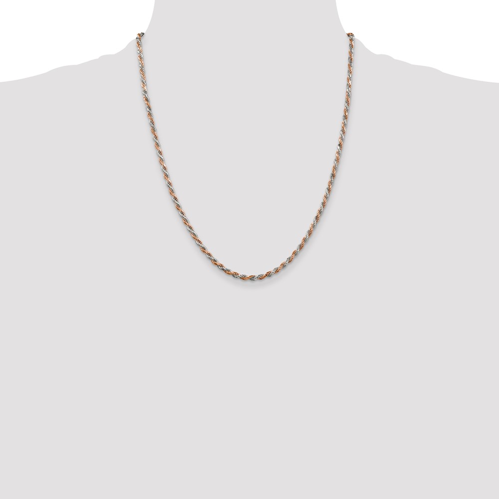 Sterling Silver And Rose Vermeil 2.5mm Diamond-cut Rope Chain (QDCR060-22)