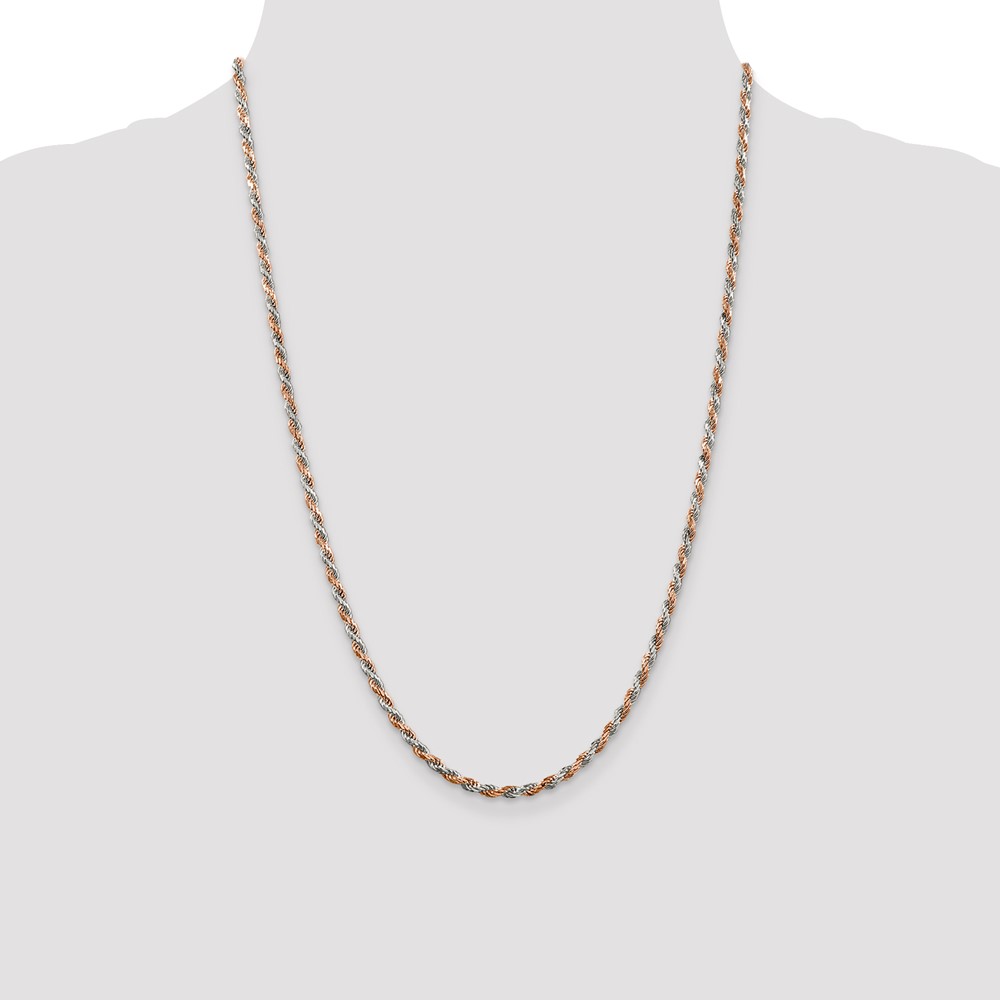 Sterling Silver And Rose Vermeil 2.5mm Diamond-cut Rope Chain (QDCR060-24)