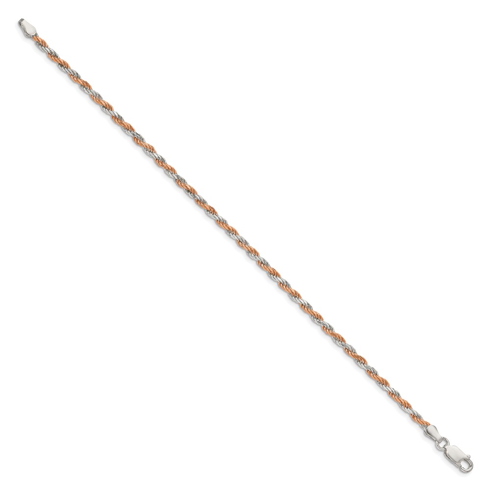 Sterling Silver And Rose Vermeil 2.5mm Diamond-cut Rope Chain (QDCR060-8)