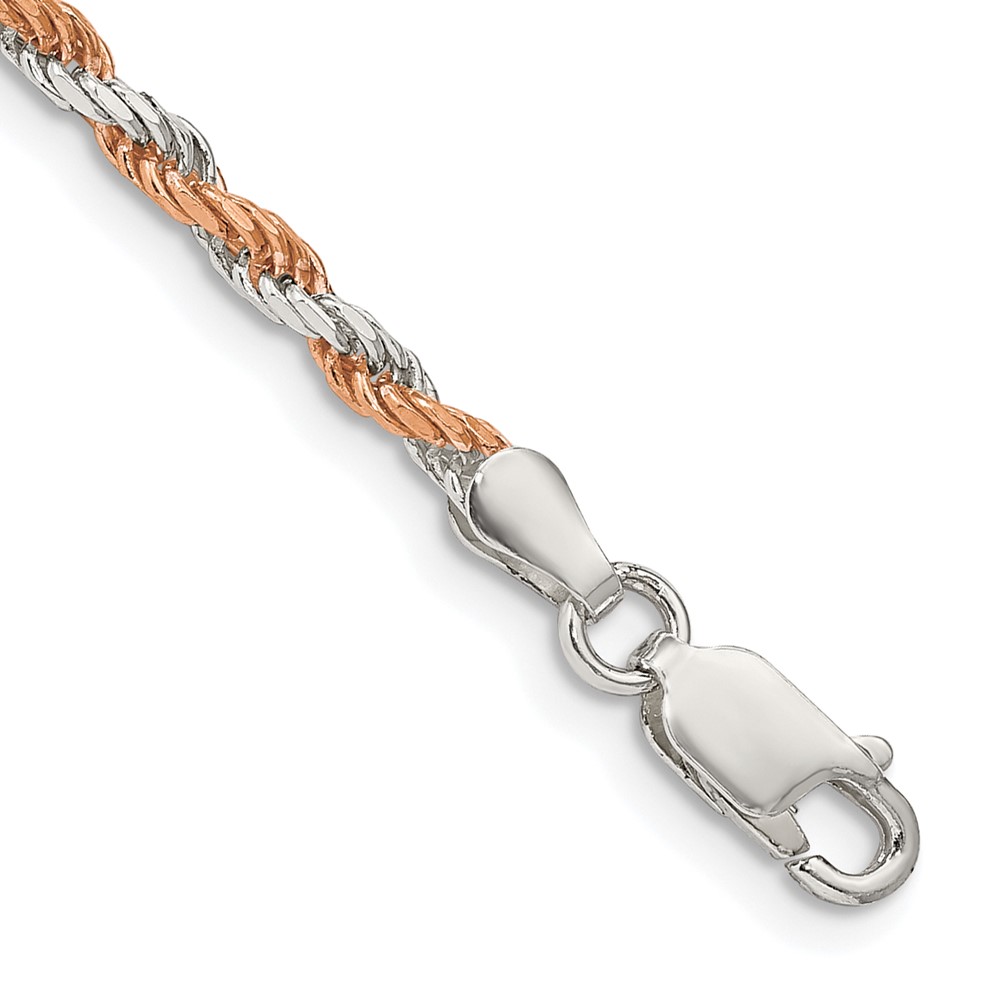 Sterling Silver And Rose Vermeil 2.5mm Diamond-cut Rope Chain (QDCR060-7)