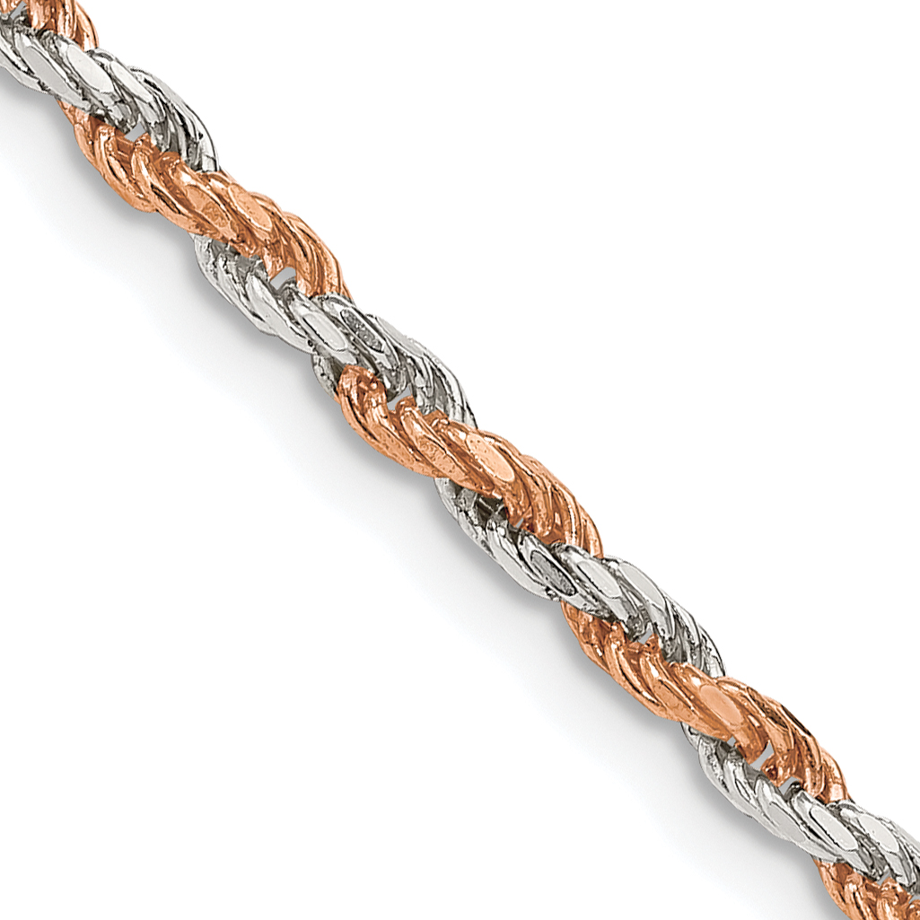 Sterling Silver And Rose Vermeil 2.5mm Diamond-cut Rope Chain (QDCR060-18)