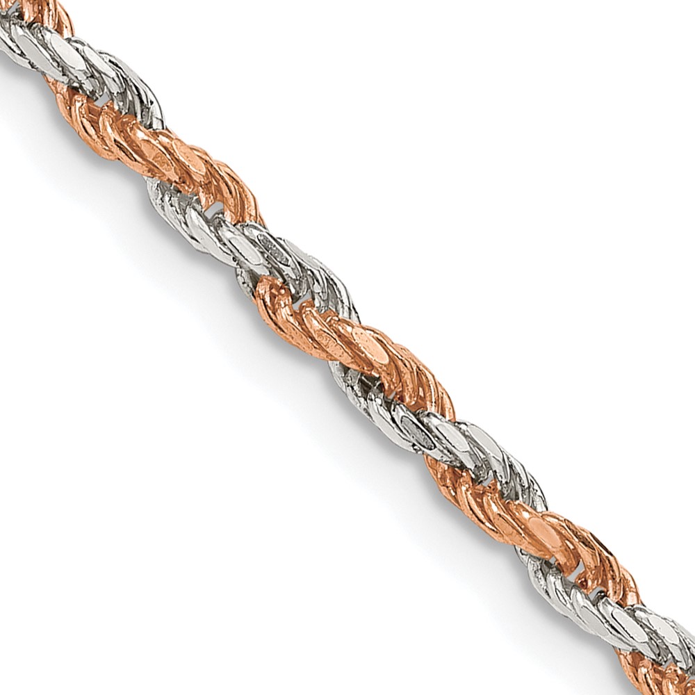 Sterling Silver And Rose Vermeil 2.5mm Diamond-cut Rope Chain (QDCR060-18)