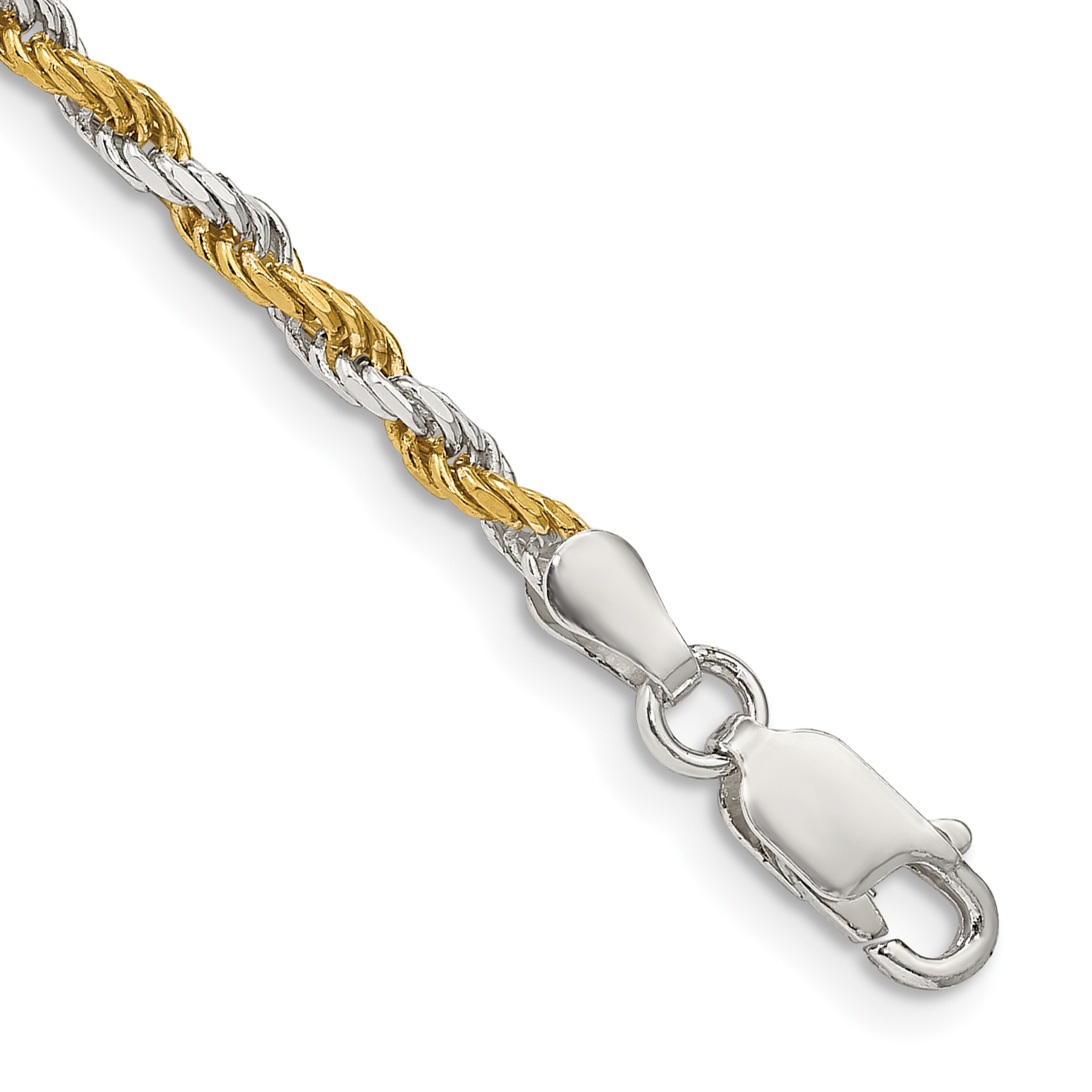 Sterling Silver And Vermeil 2.5mm Diamond-cut Rope Chain (QDCY060-8)