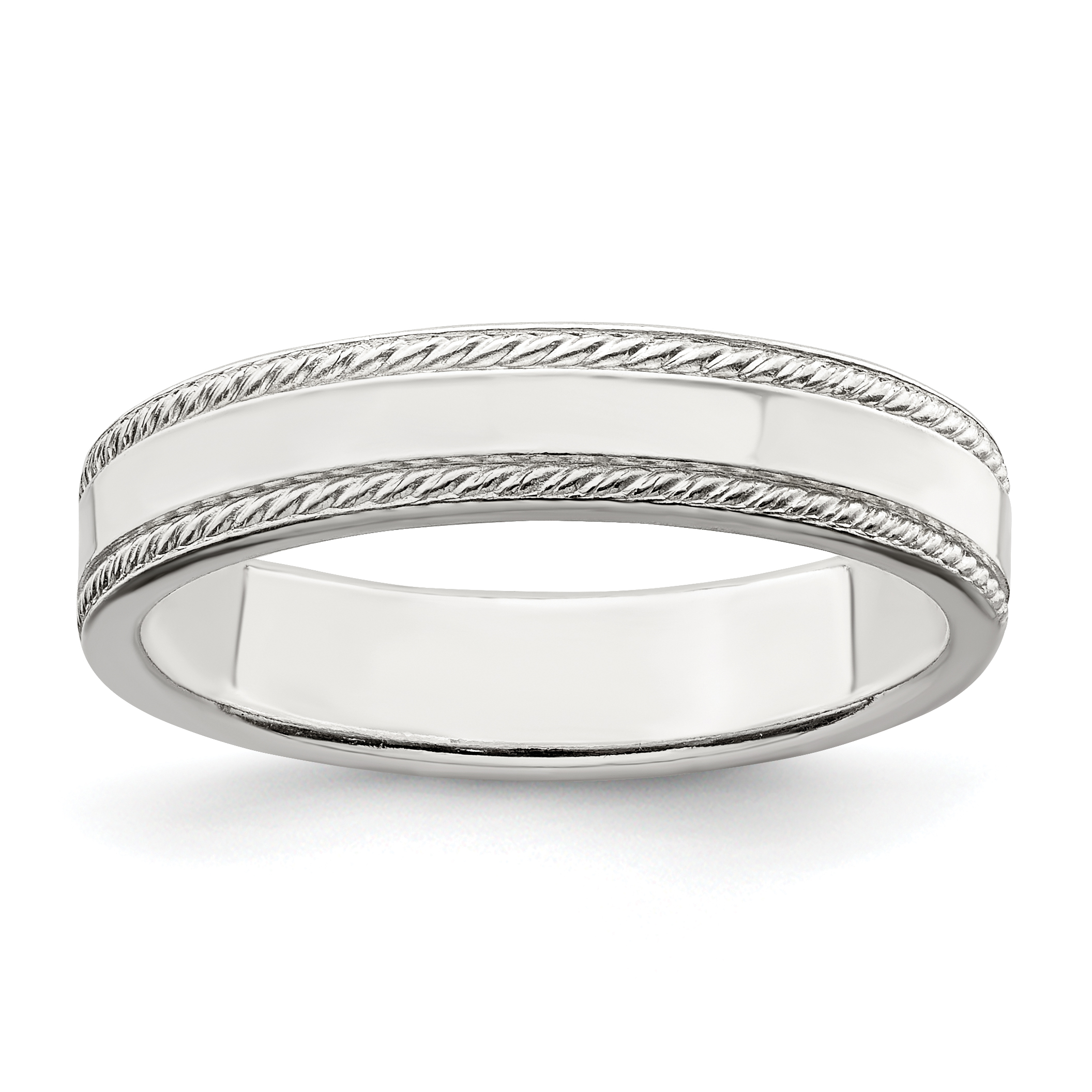 Sterling Silver 4mm Flat with Rope Edge Size 6 Band (QDEB040-6)
