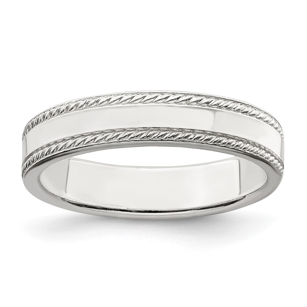Sterling Silver 4mm Flat with Rope Edge Size 6 Band (QDEB040-6)