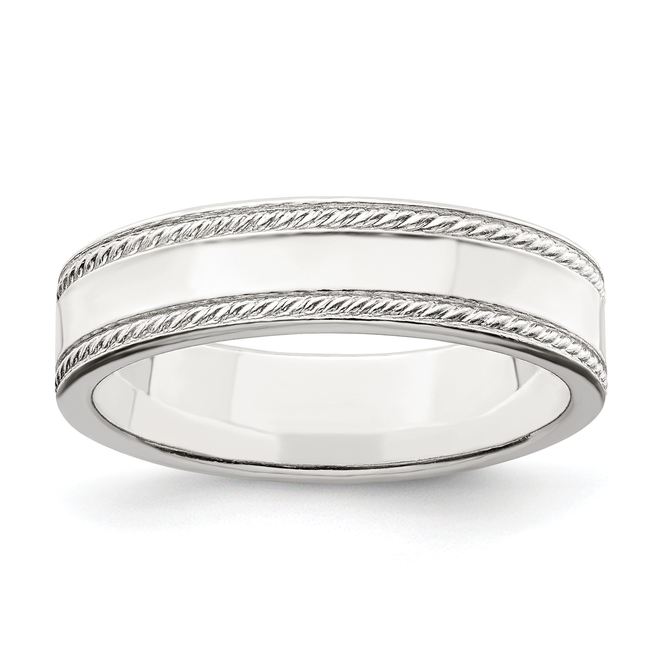 Sterling Silver 5mm Flat with Rope Edge Size 10 Band (QDEB050-10)