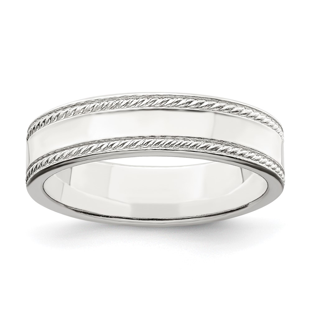 Sterling Silver 5mm Flat with Rope Edge Size 10 Band (QDEB050-10)