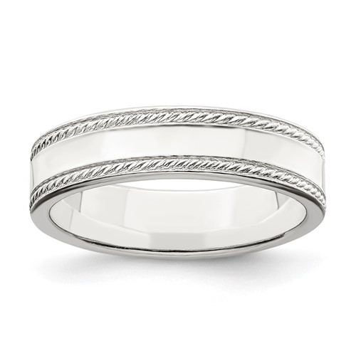 Sterling Silver 5mm Flat Band with Rope Edge, Size 4