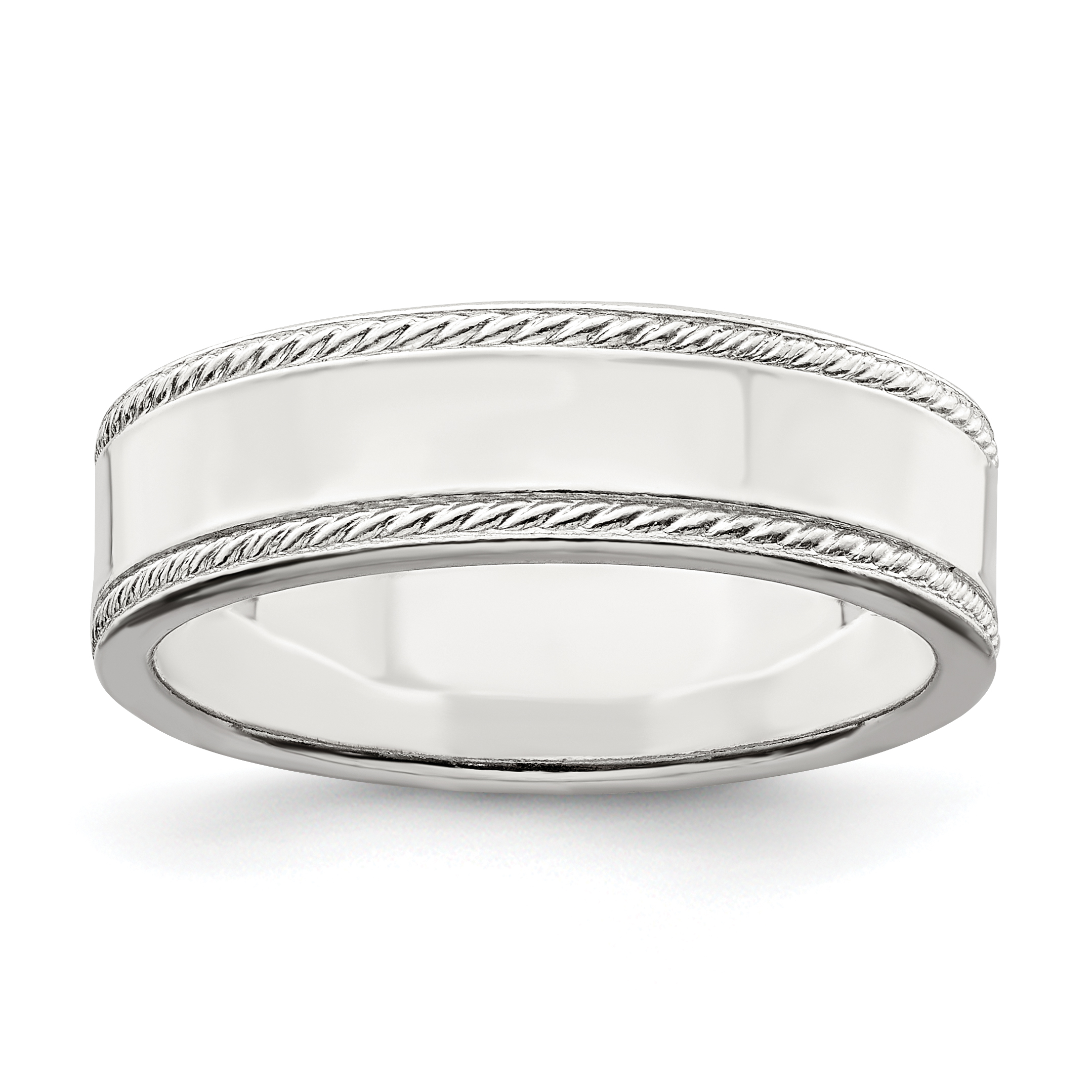 Sterling Silver 6mm Flat with Rope Edge Size 5 Band (QDEB060-5)
