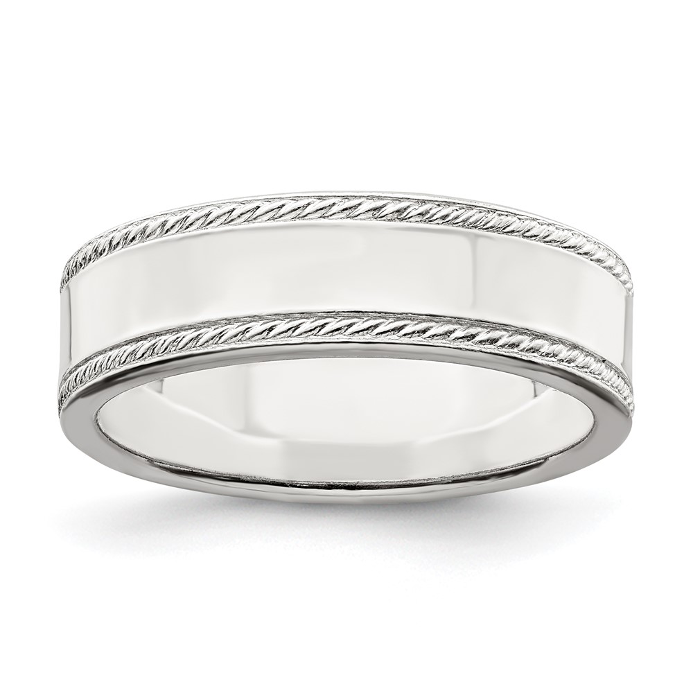 Sterling Silver 6mm Flat with Rope Edge Size 5 Band (QDEB060-5)