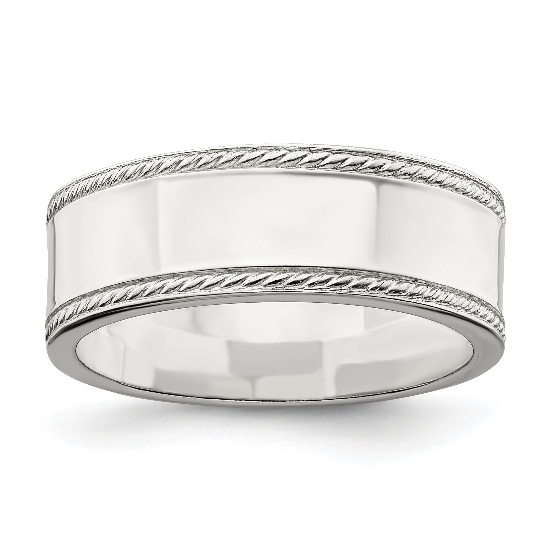 Sterling Silver 7mm Flat with Rope Edge Size 10 Band (QDEB070-10)