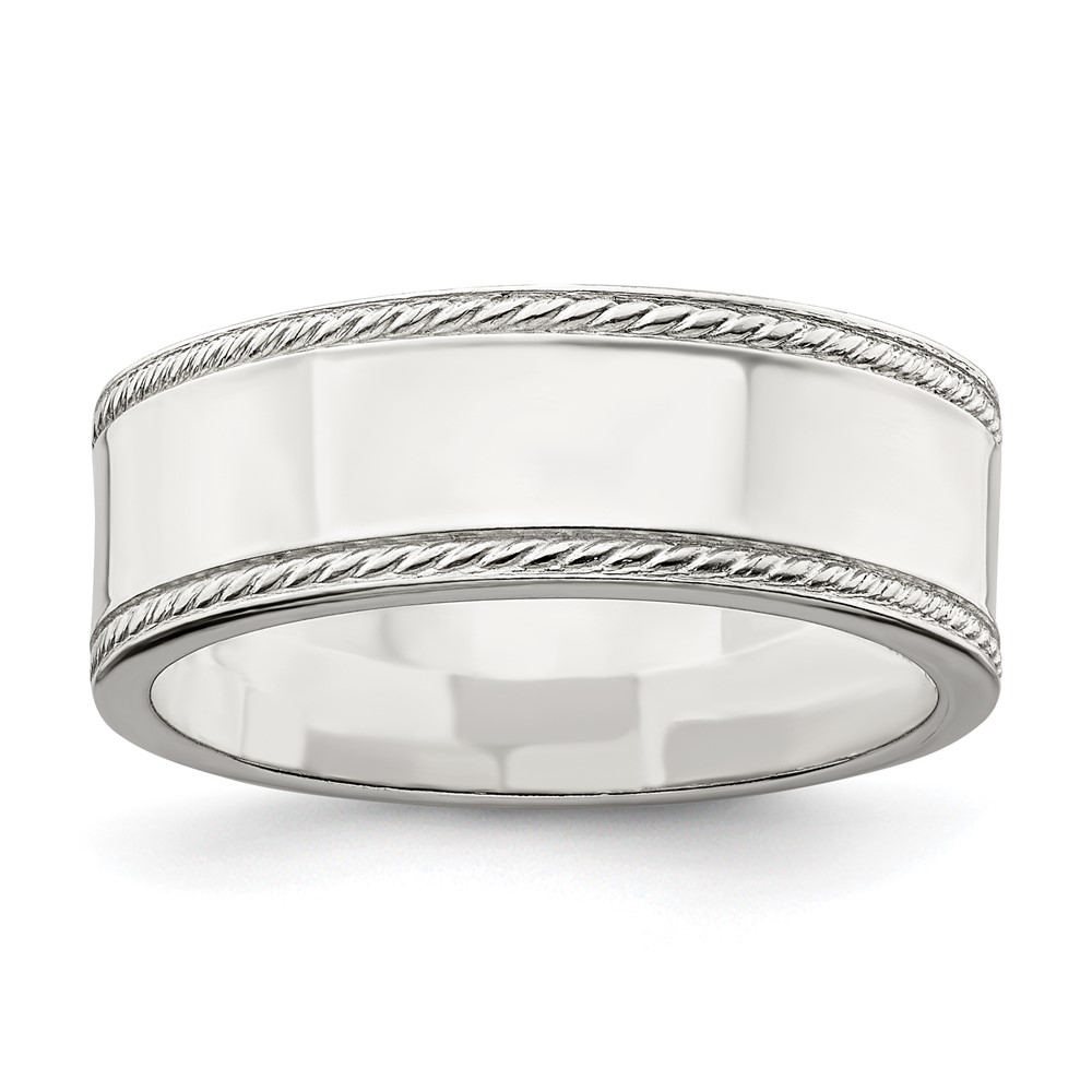 Sterling Silver 7mm Flat with Rope Edge Size 10 Band (QDEB070-10)