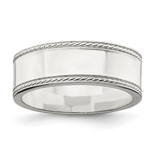 Sterling Silver 7mm Flat Band with Rope Edge, Size 5