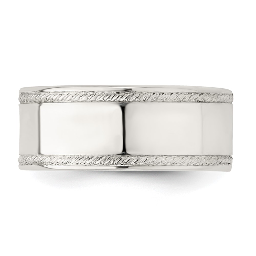 Sterling Silver 8mm Flat with Rope Edge Size 8 Band (QDEB080-8)