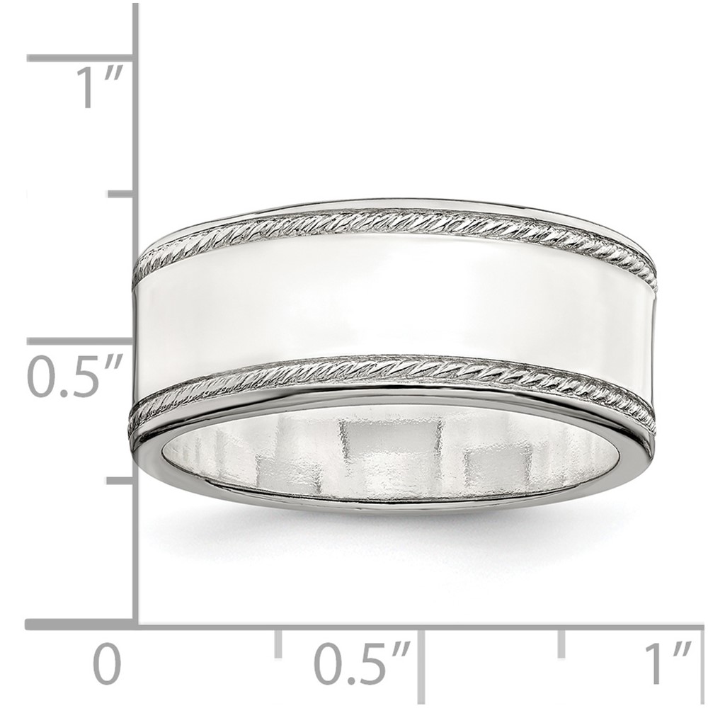 Sterling Silver 8mm Flat with Rope Edge Size 8 Band (QDEB080-8)