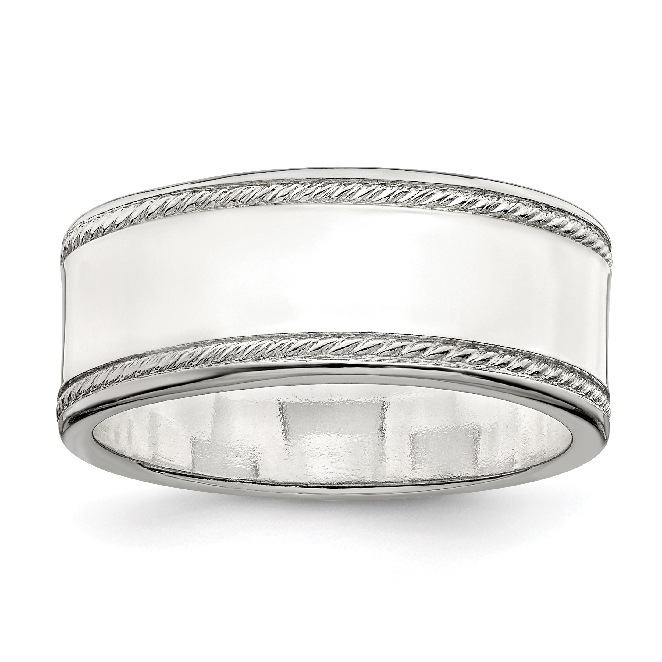 Sterling Silver 8mm Flat with Rope Edge Size 6 Band (QDEB080-6)