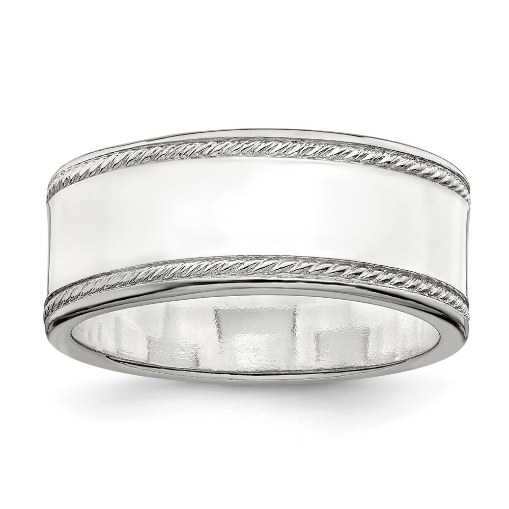 Sterling Silver 8mm Flat Band with Rope Edge