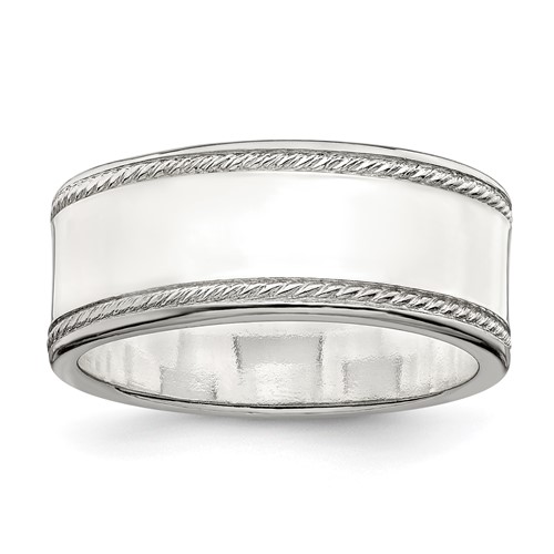 Sterling Silver 8mm Flat Band with Rope Edge, Size 6