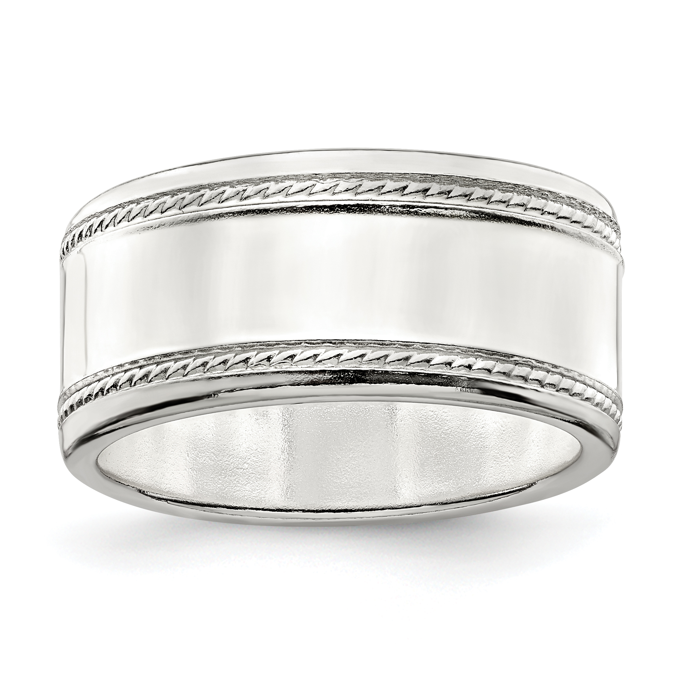 Sterling Silver 9.5mm Flat with Rope Edge Size 10 Band (QDEB095-10)