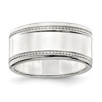 Sterling Silver 9.5mm Flat Band with Rope Edge - Size 6 view 1