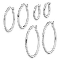 Diamond Fascination Diamond Mystique Sterling Silver Platinum-plated Set of 3 Oval and Round Diamond Hoop Earrings view 2