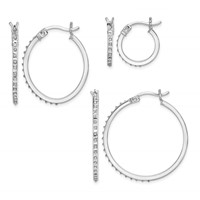 Diamond Fascination Diamond Mystique Sterling Silver Platinum-plated Set of 3 Oval and Round Diamond Hoop Earrings view 1
