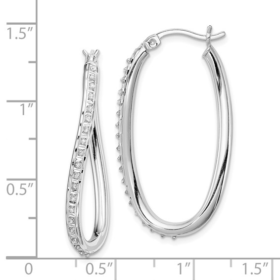 Diamond Fascination Diamond Mystique Sterling Silver Platinum-plated Diamond Oval Twist Hoop Earrings