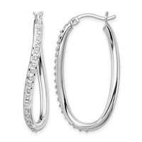 Diamond Fascination Diamond Mystique Sterling Silver Platinum-plated Diamond Oval Twist Hoop Earrings view 1
