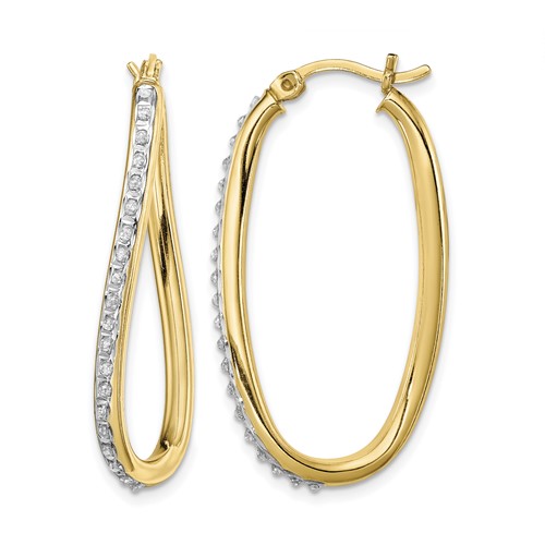 Diamond Fascination Diamond Mystique Sterling Silver 18K Gold-plated Diamond Oval Twist Hoop Earrings
