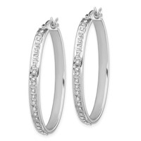 Diamond Fascination Diamond Mystique Sterling Silver Platinum-plated Diamond Oval Hoop Earrings view 2