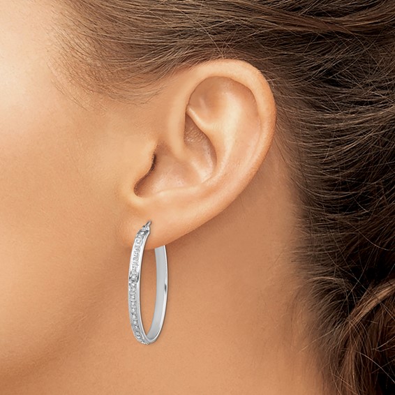 Diamond Fascination Diamond Mystique Sterling Silver Platinum-plated Diamond Oval Hoop Earrings