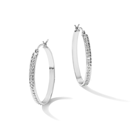 Diamond Fascination Diamond Mystique Sterling Silver Platinum-plated Diamond Oval Hoop Earrings