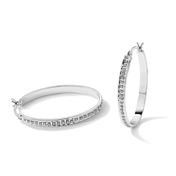 Diamond Fascination Diamond Mystique Sterling Silver Platinum-plated Diamond Oval Hoop Earrings
