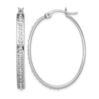 Diamond Fascination Diamond Mystique Sterling Silver Platinum-plated Diamond Oval Hoop Earrings view 1