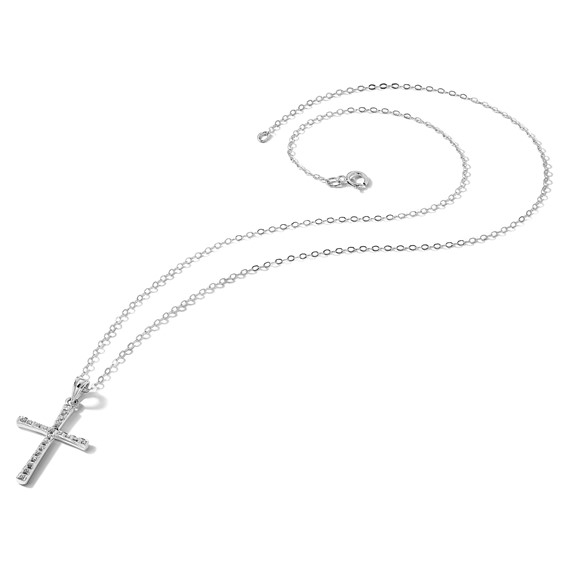 Diamond Fascination Diamond Mystique Sterling Silver Platinum-plated Diamond Cross 18 Inch Necklace
