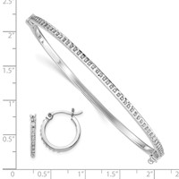 Diamond Fascination Diamond Mystique Sterling Silver Platinum-plated Diamond Hoop Earrings and Hinged Bangle Set view 4